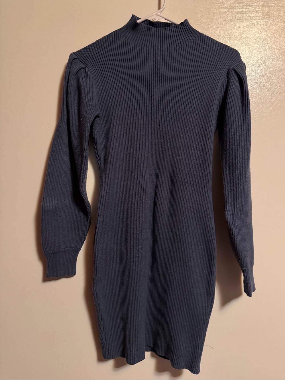 Ribbed Mock Neck Sweater Dress - Slate Blue